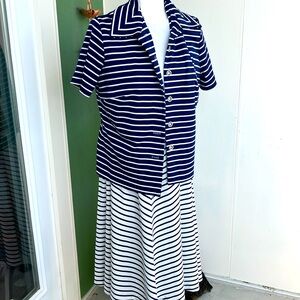 Vintage 70s Nautical Navy and White Stripe Dress and Jacket Set